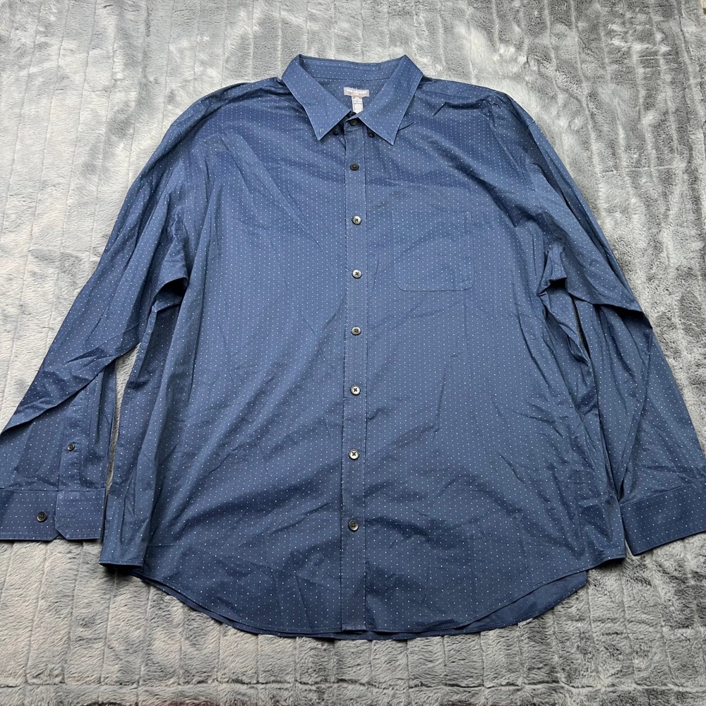 Van Heusen Flex Mens 3XL Navy Blue Dot Print Long Sleeve Button Down Shirt 11801